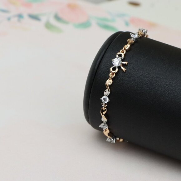Elegant Rose Gold and Silver Crystal Bow Design Bracelet, Adjustable, XPBL0693 - Picture 8 of 12